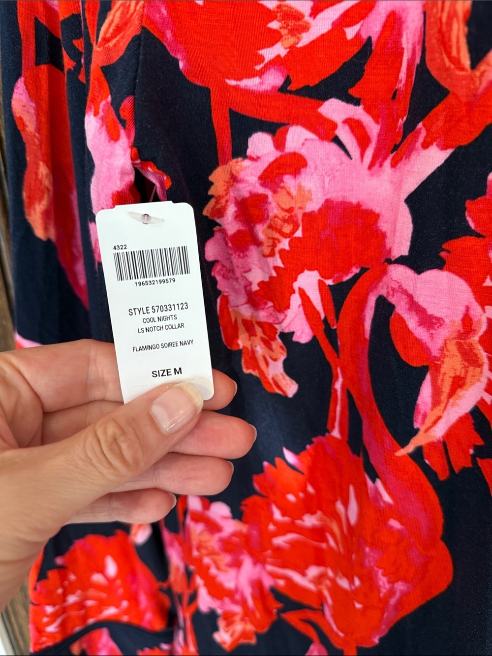 Soma Cool Night Navy red pink flamingoes print long sleeve button down pj top - Picture 9 of 9